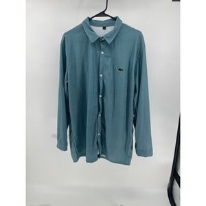 Men's Large Button Up Corduroy Teal Large Crocodile Embroidery Long Sleeve Shirt